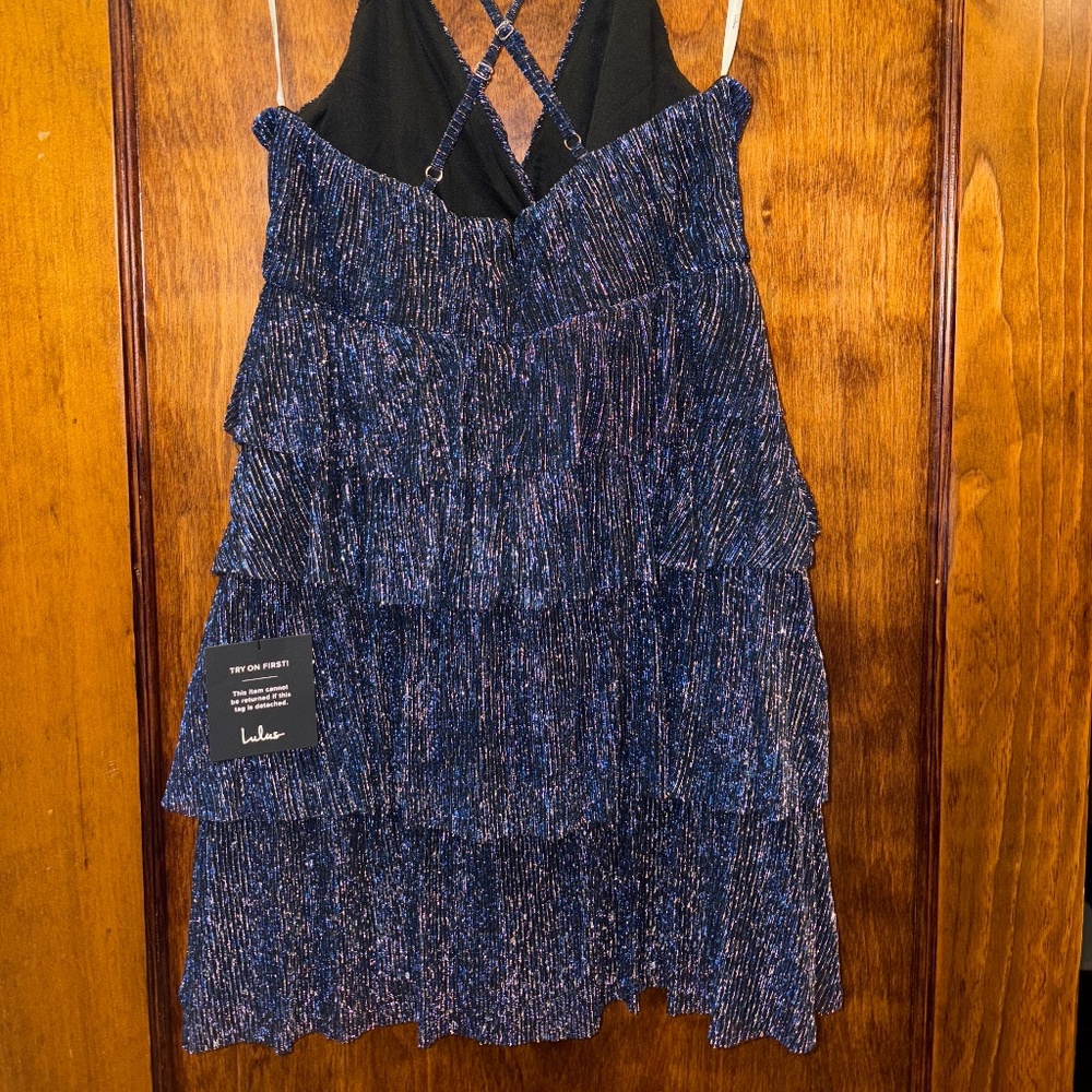 The Party's Tier Navy Organza Tiered Backless Mini Dress - Picture 4 of 6